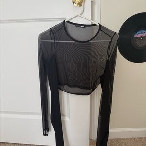 Fashion Nova Sheer Black Long Sleeve Crop Top